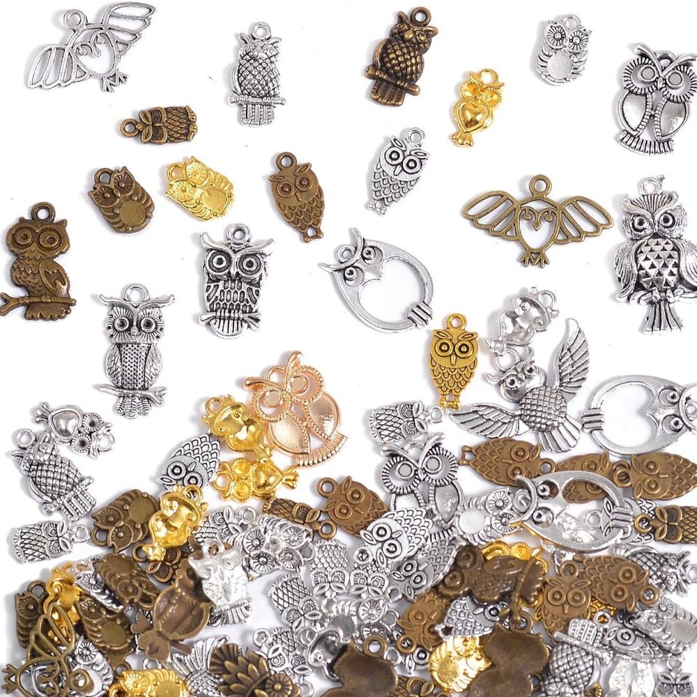 100g Metal Pendant Charms for Jewelry Making, Bulk Silver & Gold Plated Charms f